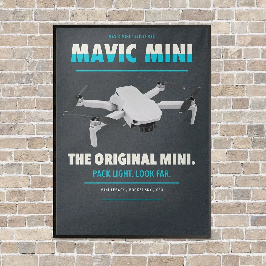 DJI Mavic Mini vertical canvas print - framed - gray background