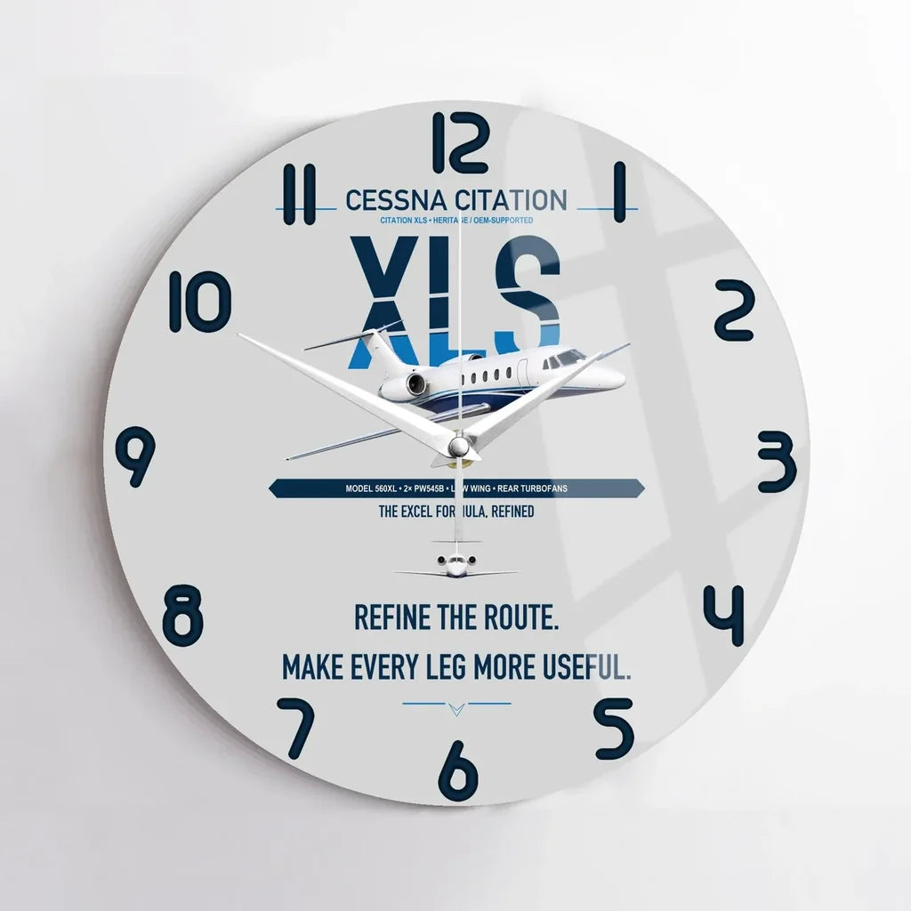 Cessna Citation XLS design on light gray no frame wall clock