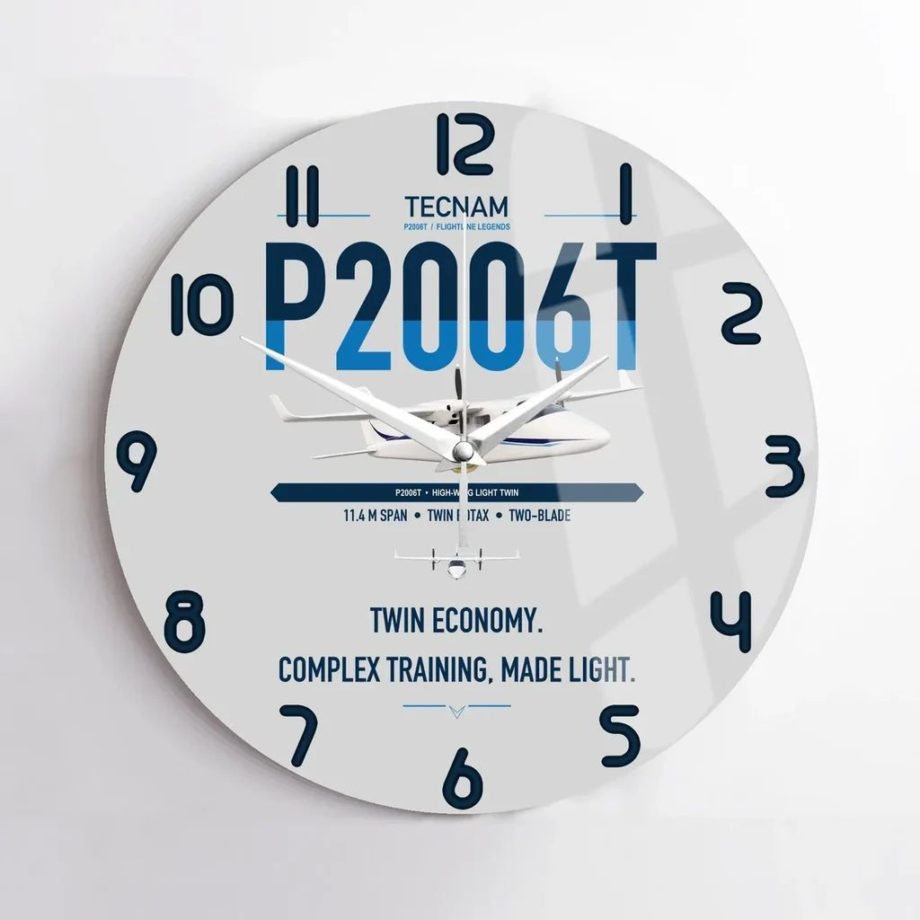 Tecnam P2006T design on light gray no frame wall clock