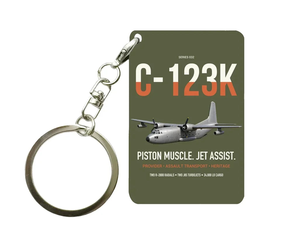 C-123K Provider design on green army designed key chain, double-side print