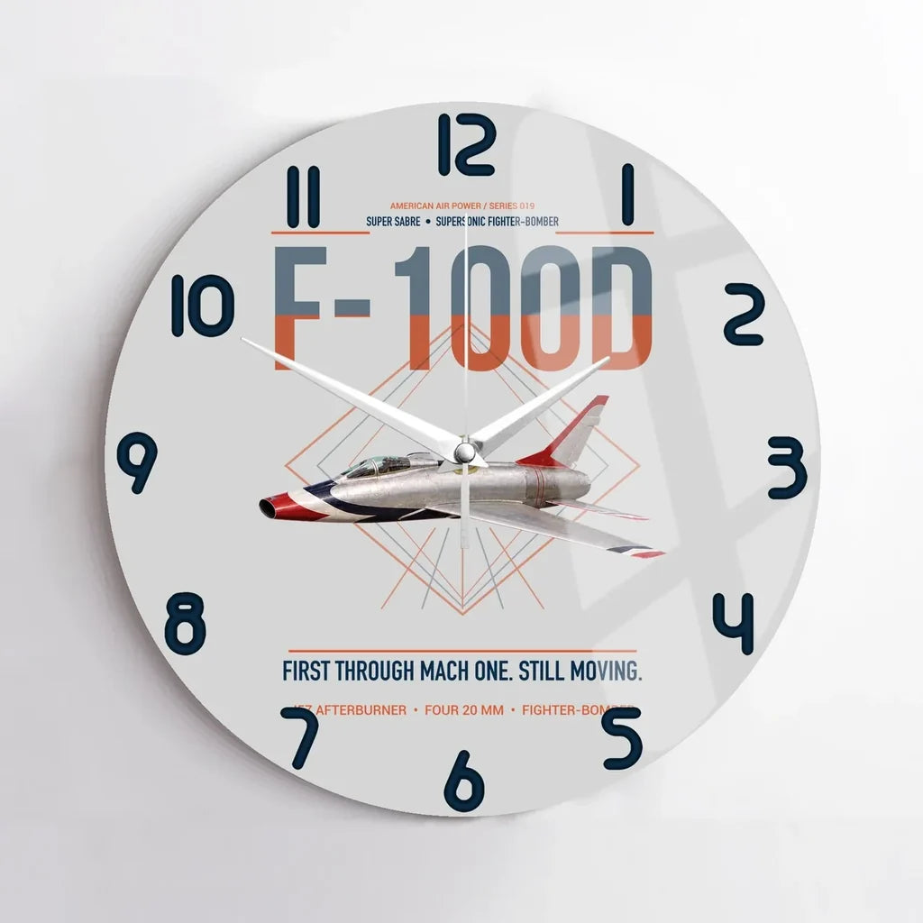 F-100D Super Sabre design on light gray no frame wall clock