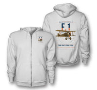 Thumbnail for Sopwith Camel F.1 design on white premium zipped hoodie, double-side print