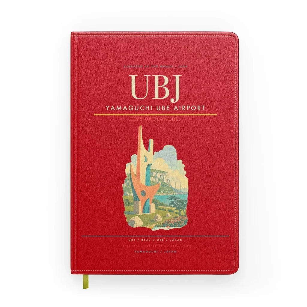 Yamaguchi Ube Airport (UBJ) design on red notebook