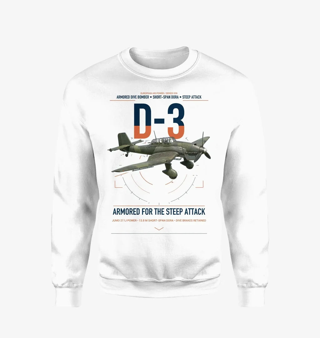 Junkers Ju 87D-3 design on white sweatshirt