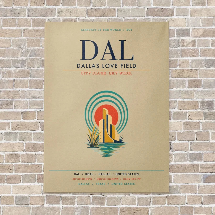 Dallas Love Field DAL vertical canvas print - no frame - beige background