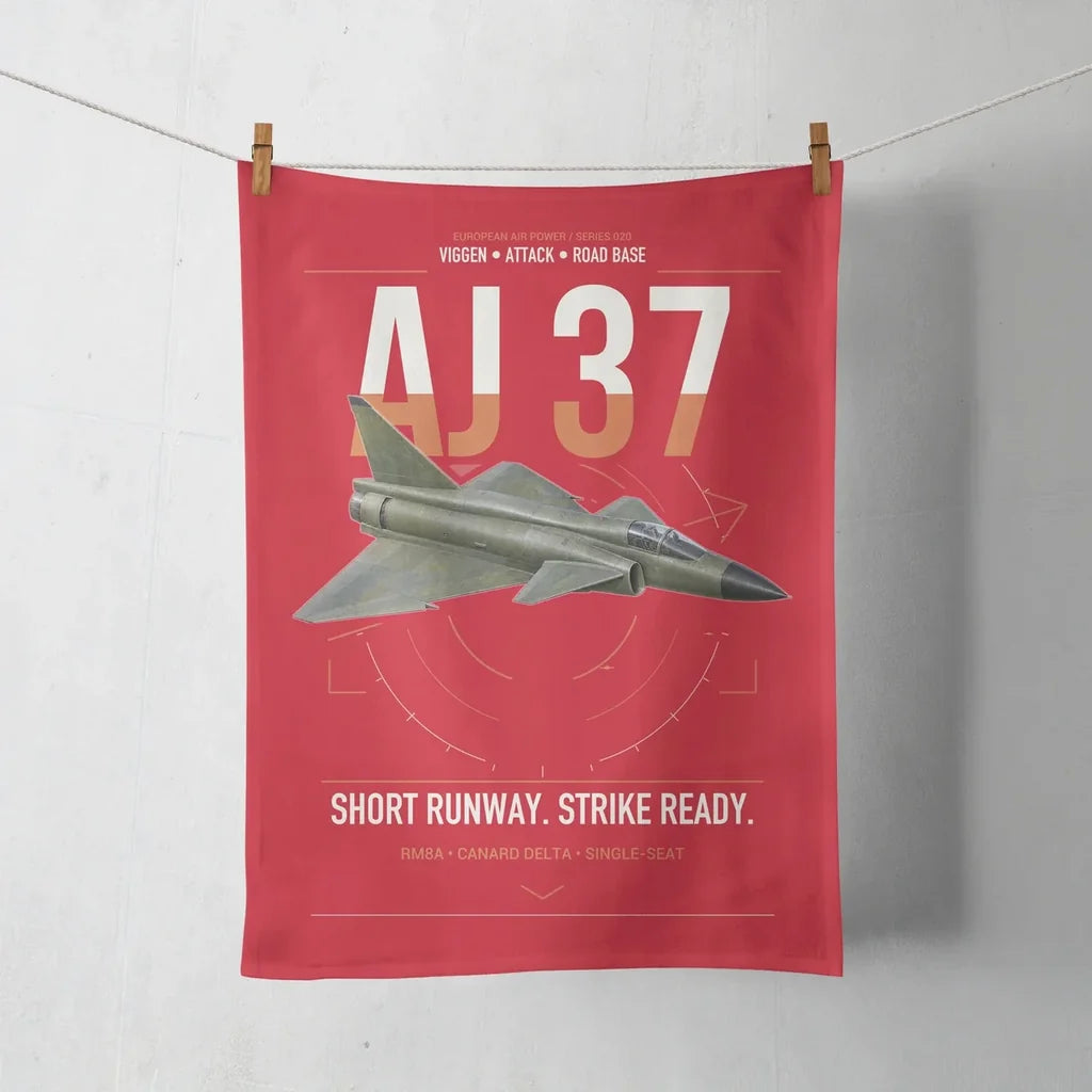 Saab AJ 37 Viggen design on red towel
