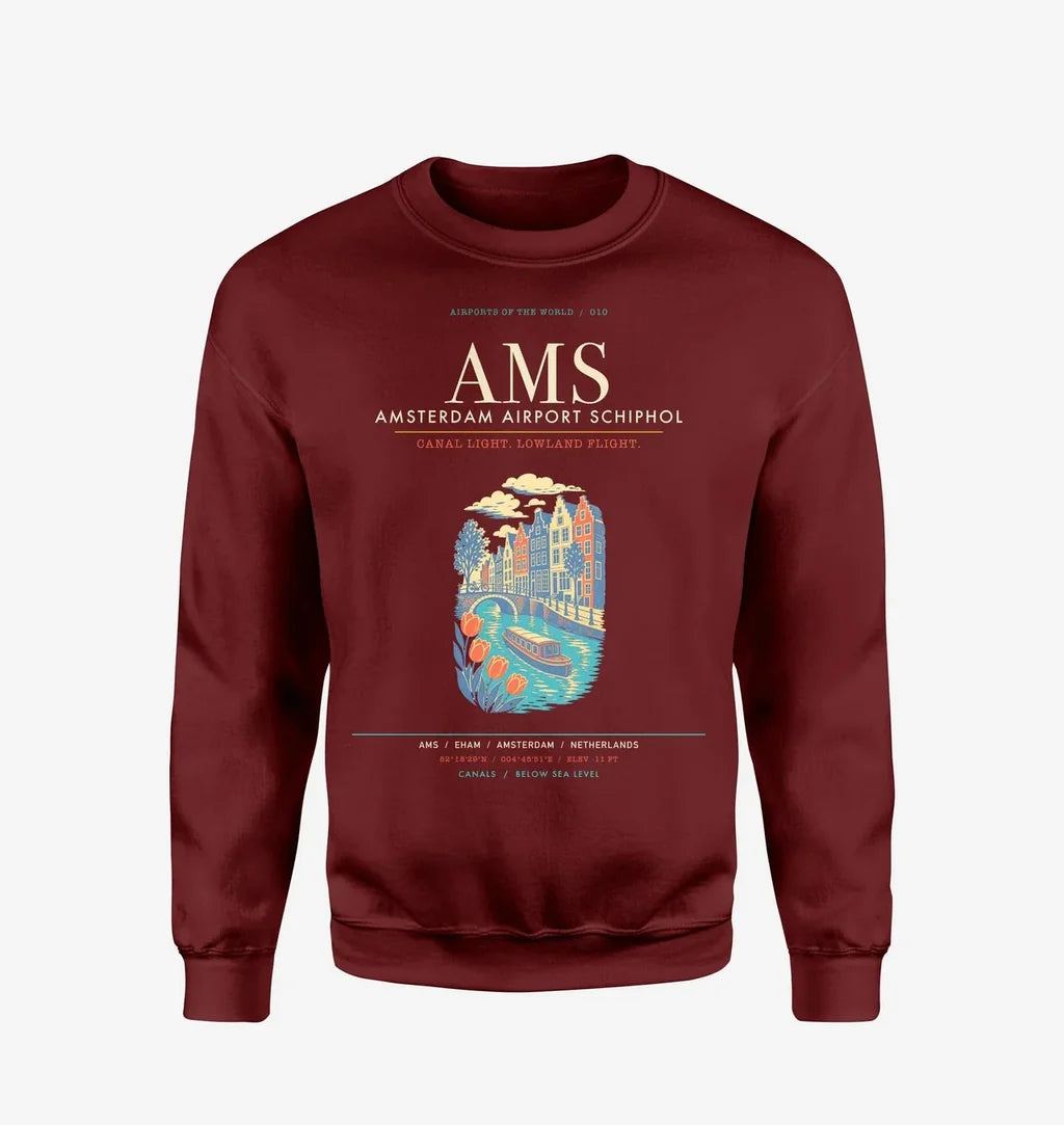 Amsterdam Airport Schiphol AMS Sweatshirt - Wine Red