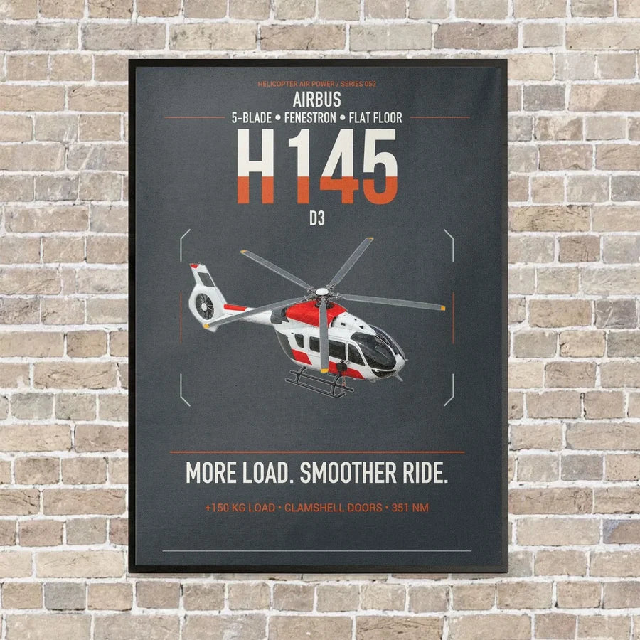 Airbus H145 D3 vertical canvas print - framed - gray background