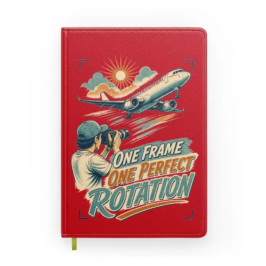 One Frame One Perfect Rotation design on red notebook