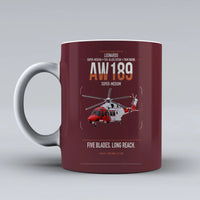 Thumbnail for Leonardo AW189 design on dark red ceramic mug, double-side print