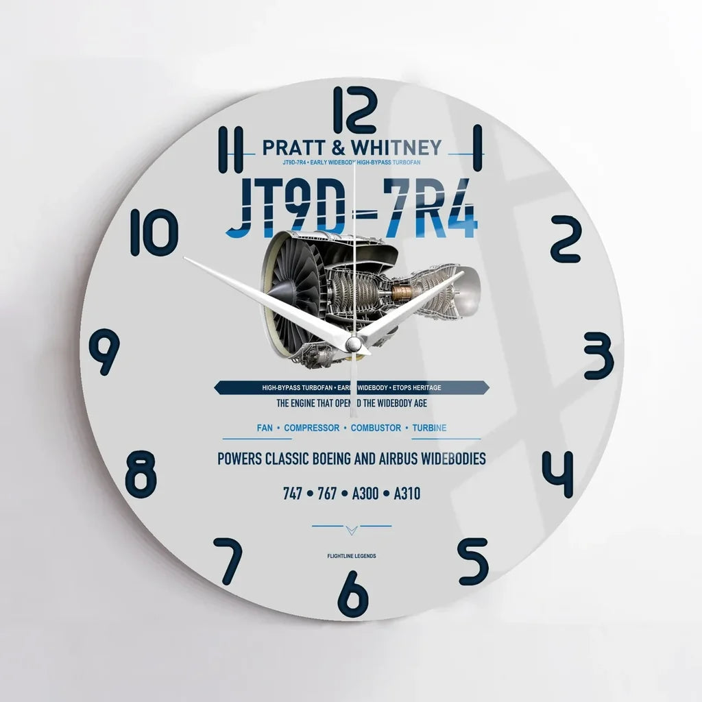 JT9D-7R4 design on light gray no frame wall clock