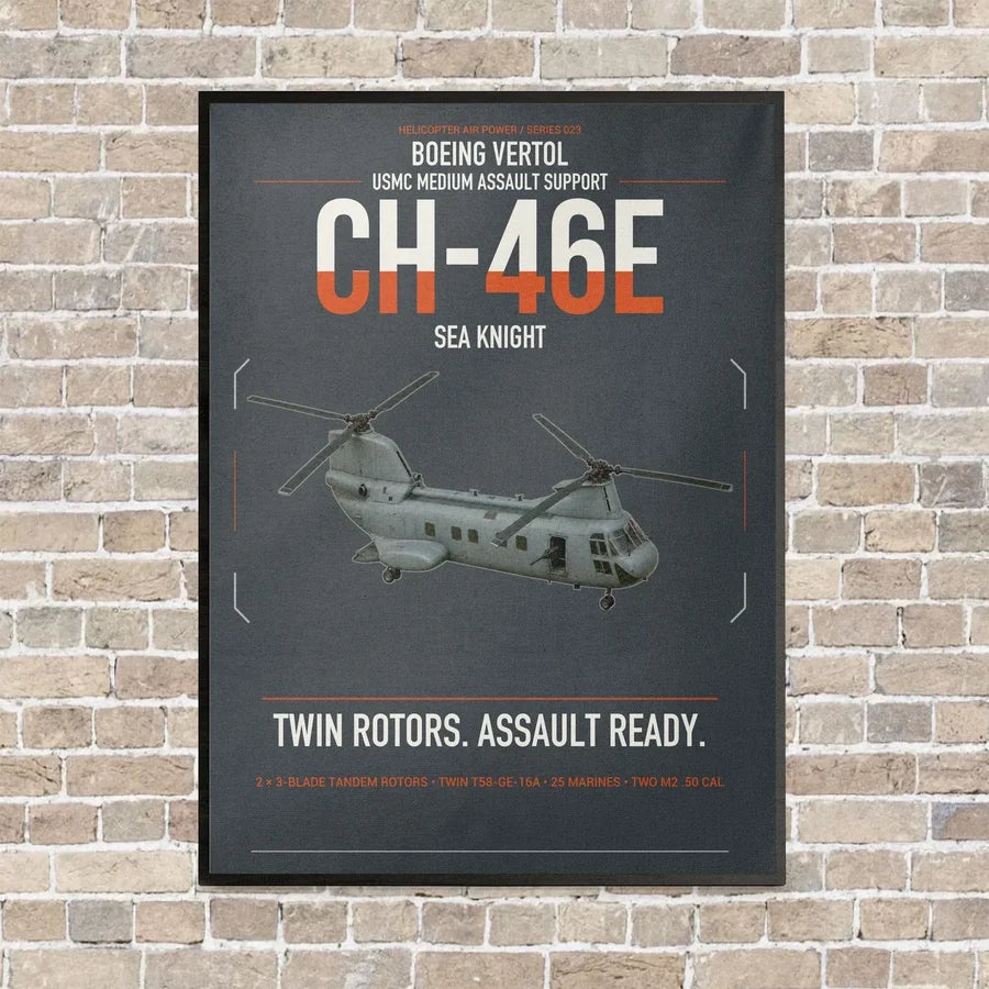 Boeing Vertol CH-46E Sea Knight vertical canvas print - framed - gray background