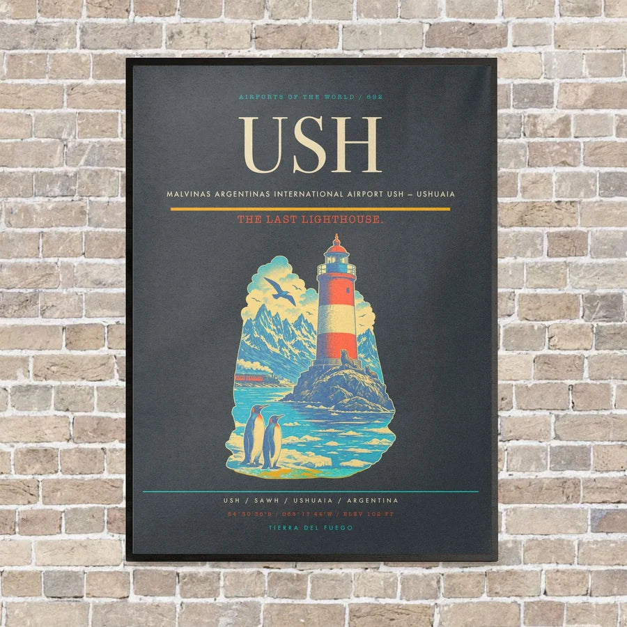 Malvinas Argentinas International Airport USH — Ushuaia vertical canvas print - framed - gray background