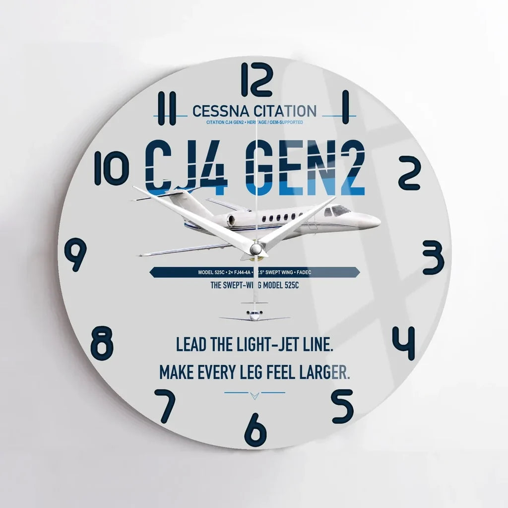 Cessna Citation CJ4 Gen2 design on light gray no frame wall clock