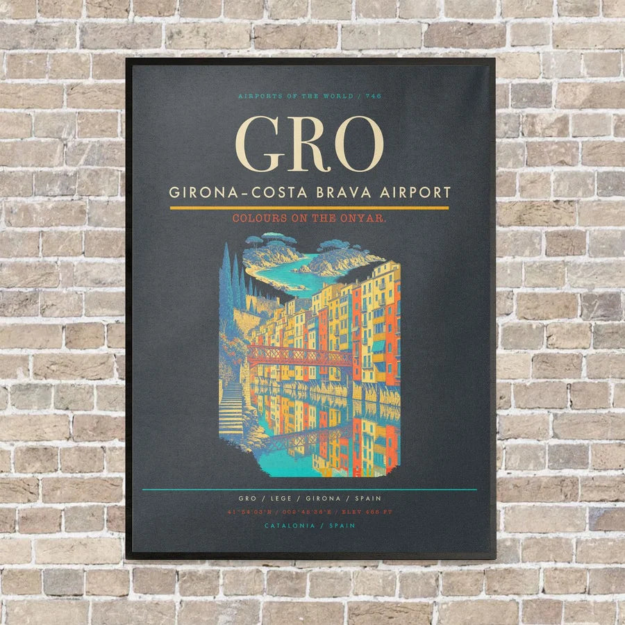 Girona–Costa Brava Airport GRO vertical canvas print - framed - gray background
