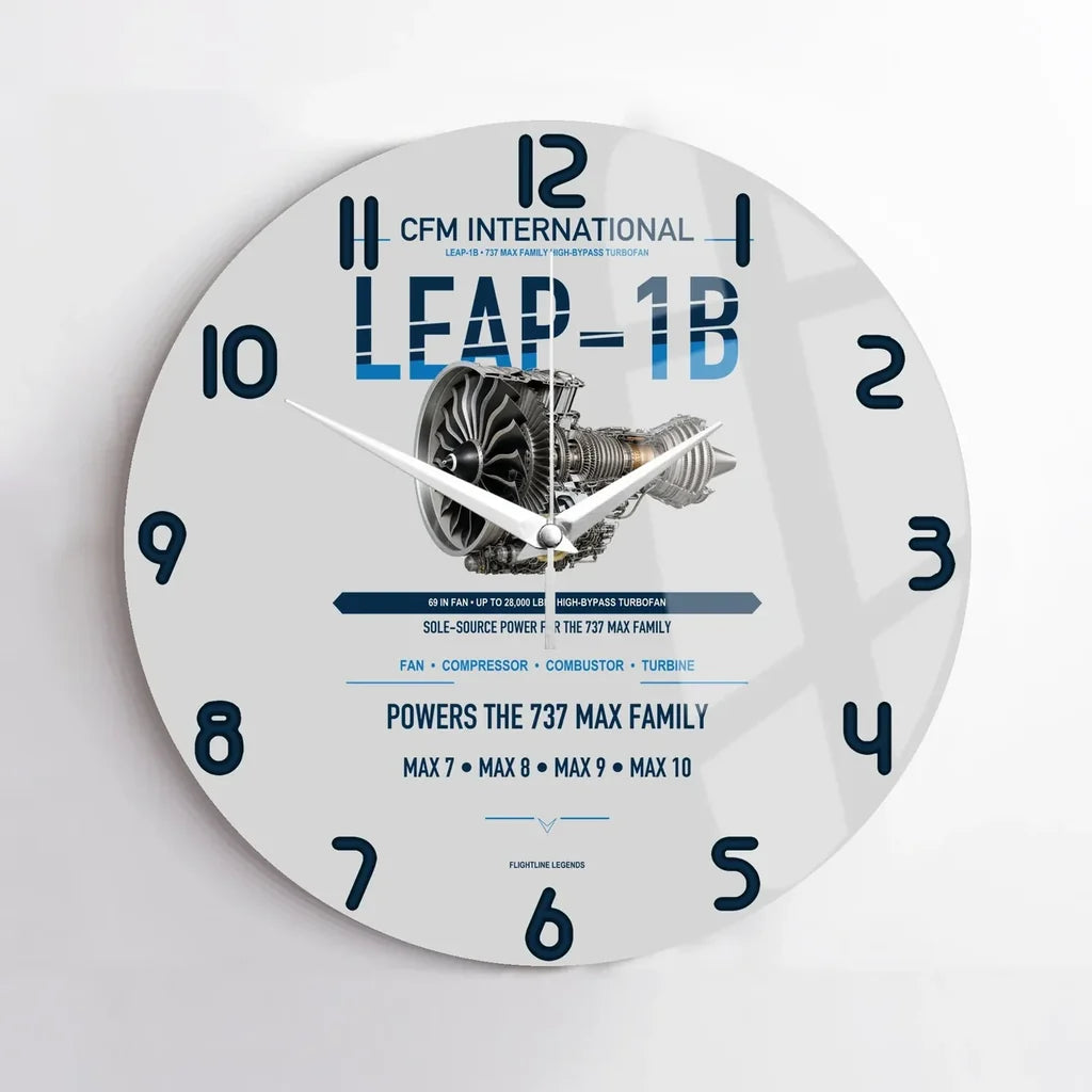 CFM LEAP-1B design on light gray no frame wall clock