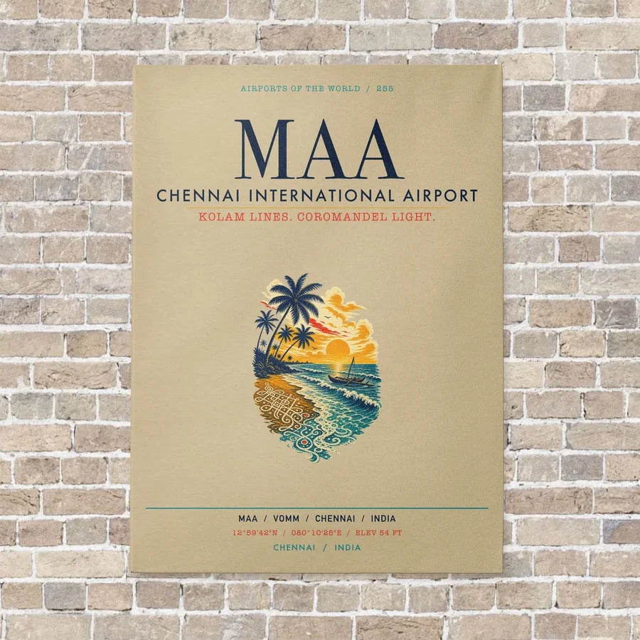 Chennai International Airport MAA vertical canvas print - no frame - beige background