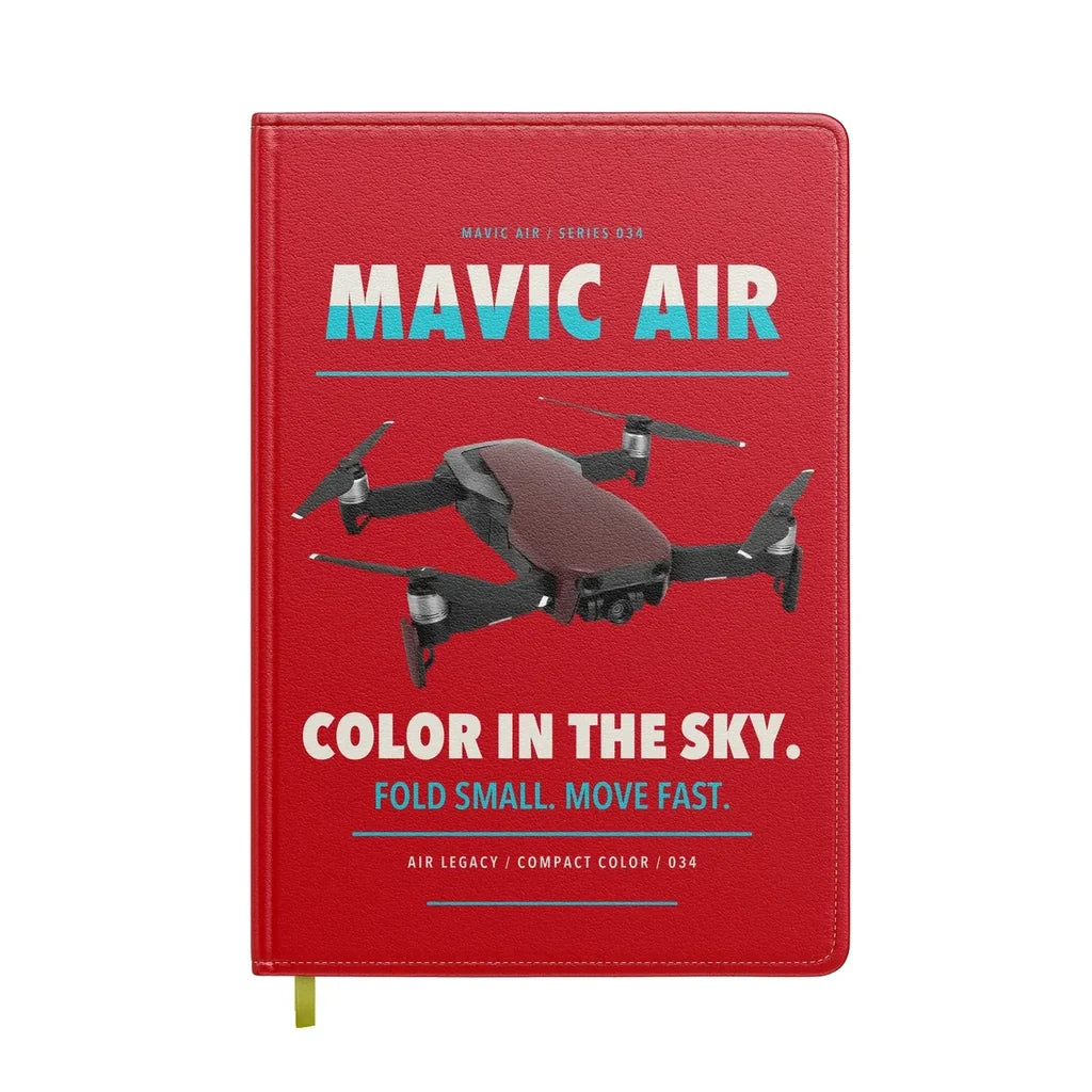 DJI Mavic Air design on red notebook