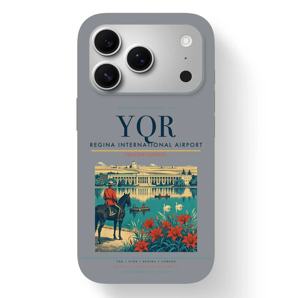 Regina Airport (YQR) design on gray iPhone 17 Pro MagSafe case