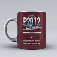Thumbnail for Tecnam P2012 Traveller design on dark red ceramic mug, double-side print