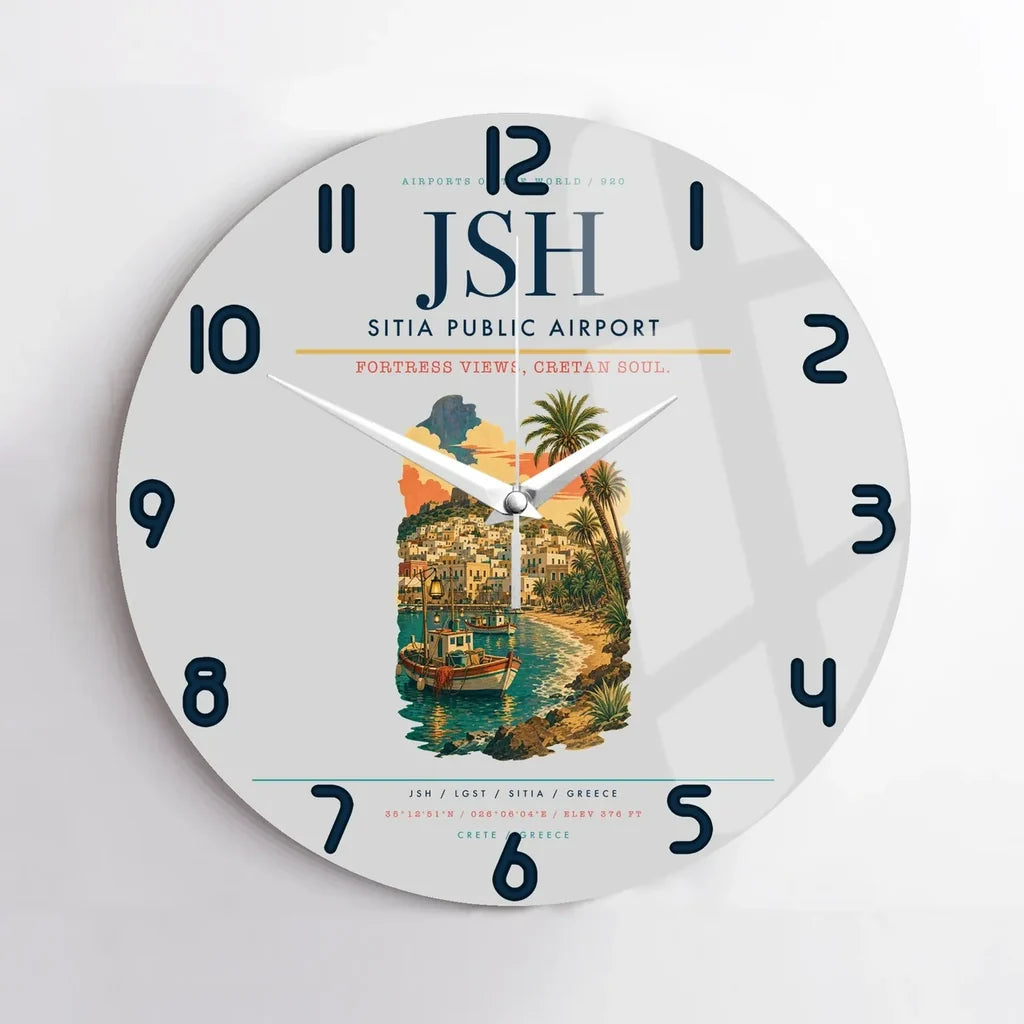 Sitia Public Airport (JSH) design on light gray no frame wall clock
