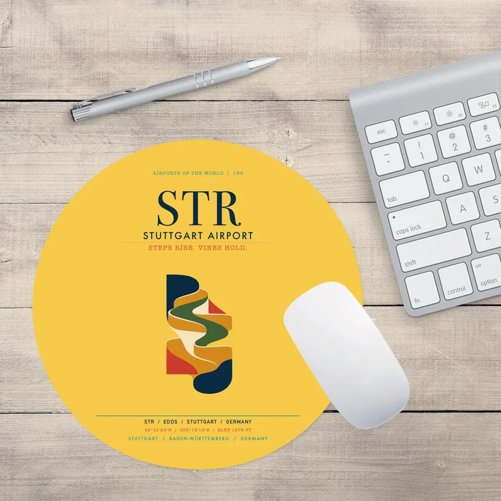 Stuttgart Airport (STR) design on yellow round mouse pad