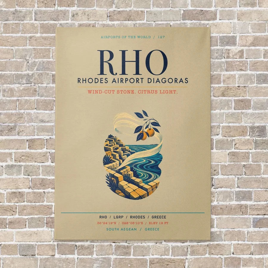 Rhodes Airport Diagoras RHO vertical canvas print - no frame - beige background