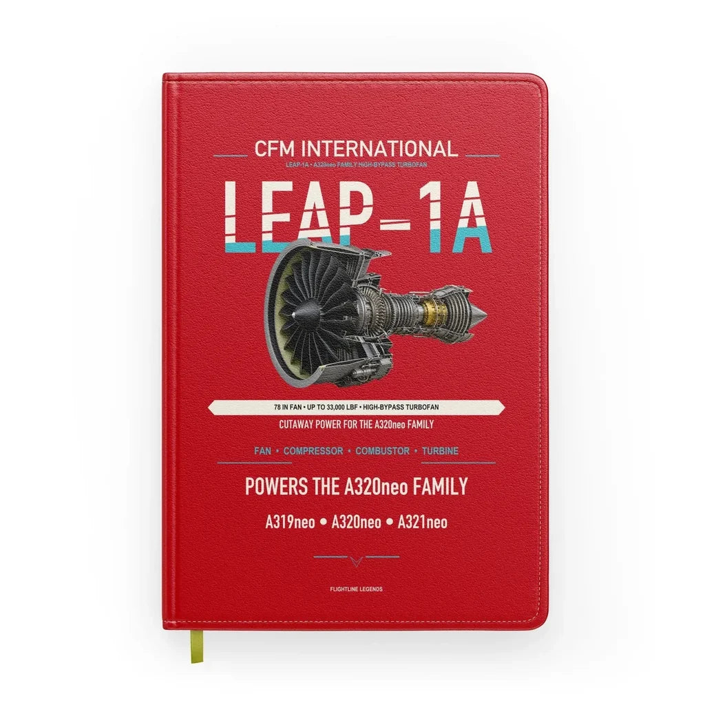 CFM LEAP-1A design on red notebook