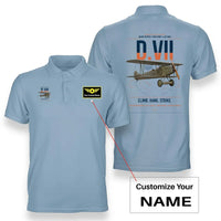 Thumbnail for Fokker D.VII design on light blue+name double-side polo t-shirt, double-side print