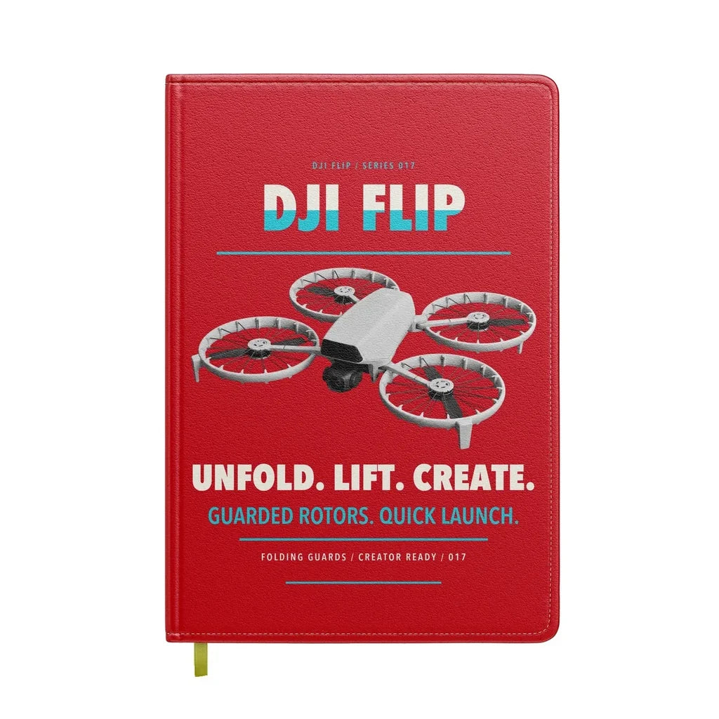 DJI Flip design on red notebook