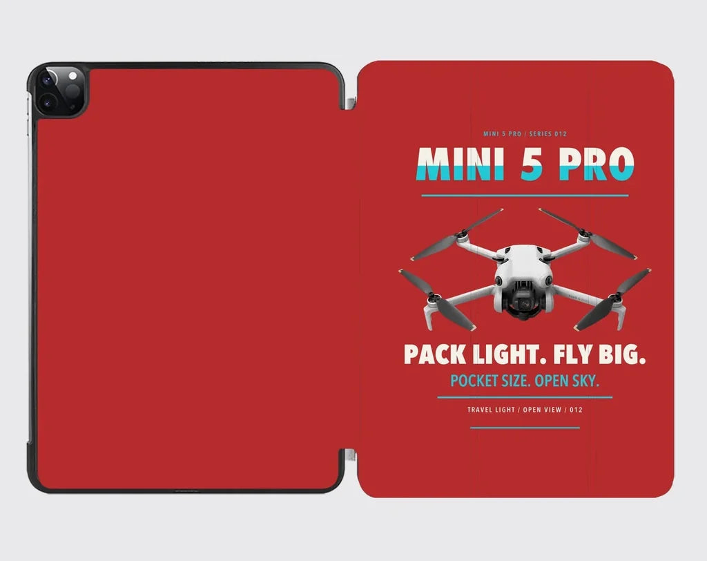 DJI Mini 5 Pro design on red ipad tablet case