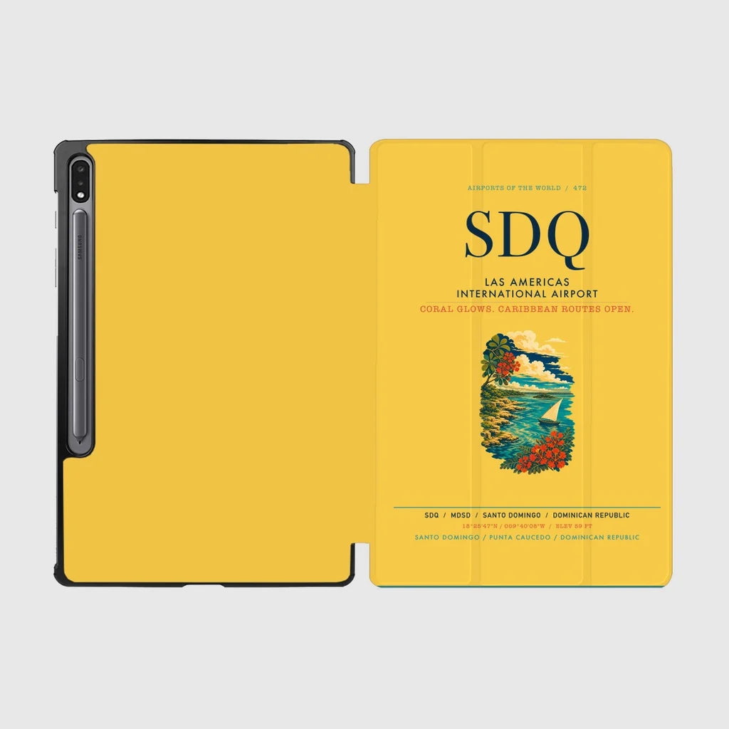 Las Americas International Airport (SDQ) design on yellow samsung tablet tablet case