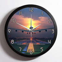 Thumbnail for Super Boeing 747 Landing During Sunset aviation design on premium wood and metal wall clock.