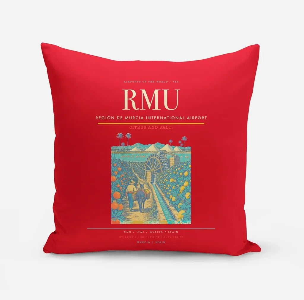 Región de Murcia International Airport (RMU) design on red pillow