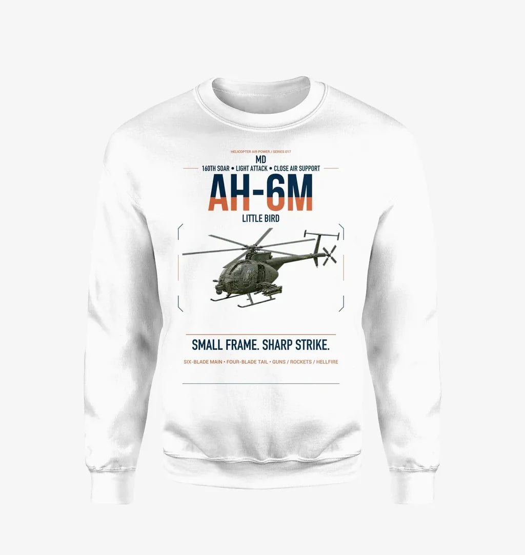 MD AH-6M Little Bird design on white sweatshirt