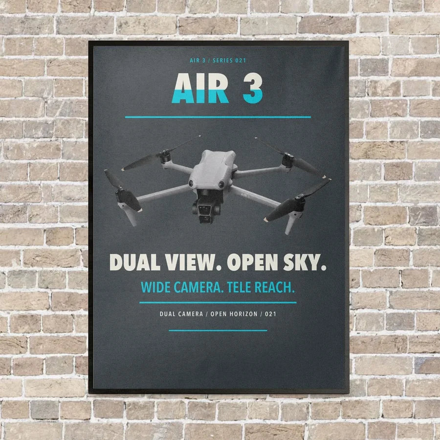 DJI Air 3 vertical canvas print - framed - gray background
