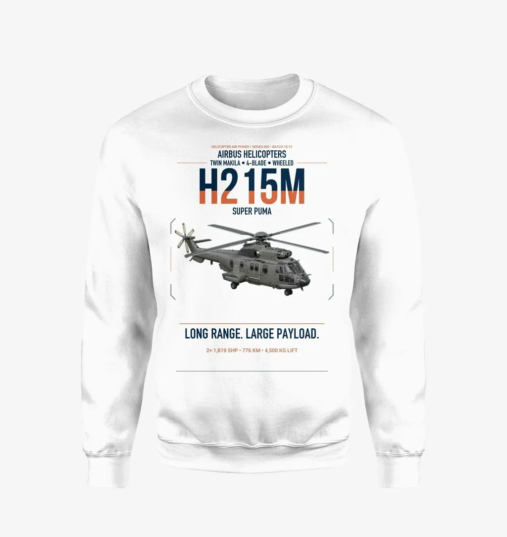 Airbus H215M design on white sweatshirt