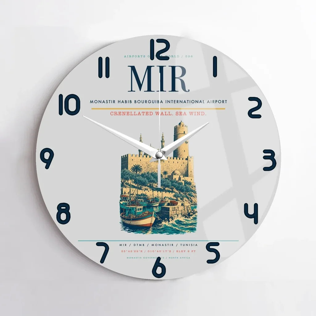 Monastir Habib Bourguiba International Airport (MIR) design on light gray no frame wall clock