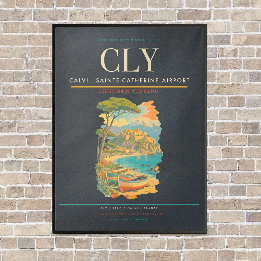Calvi - Sainte-Catherine Airport CLY vertical canvas print - framed - gray background
