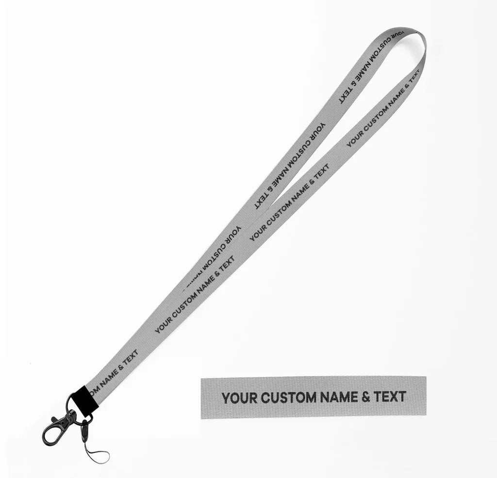 Your Custom Text lanyard and ID holder in light gray
