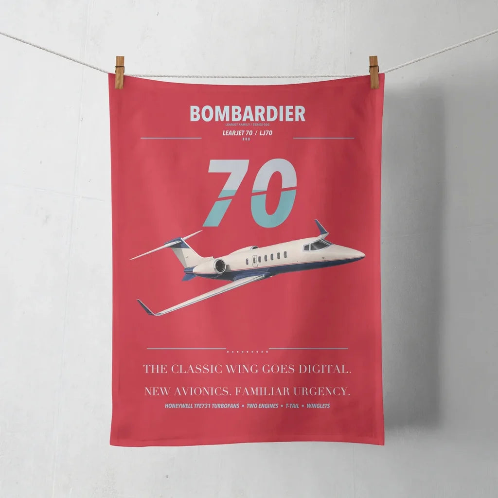 Bombardier Learjet 70 design on red towel