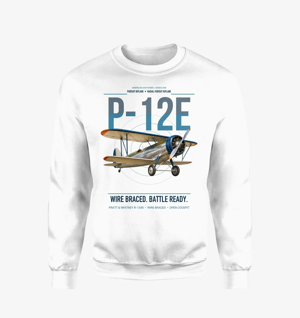 Boeing P-12E design on white sweatshirt