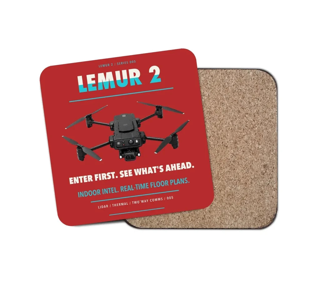 BRINC LEMUR 2 design on red 1 piece coaster