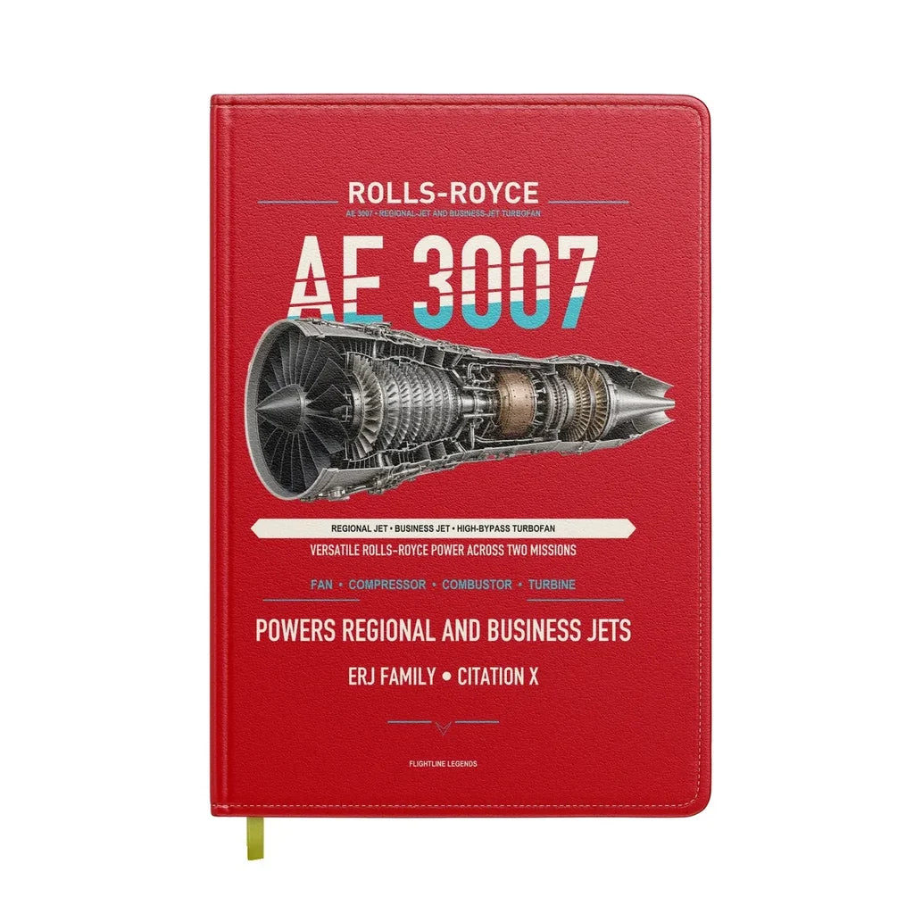 AE 3007 design on red notebook
