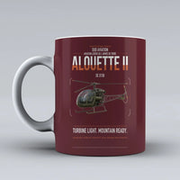 Thumbnail for Sud Aviation SE 3130 Alouette II design on dark red ceramic mug, double-side print