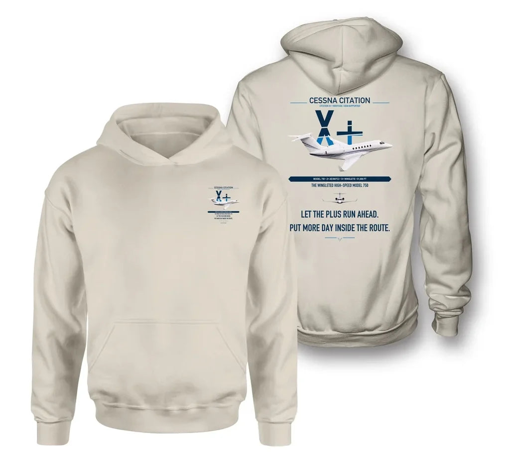 Cessna Citation X+ design on khaki double-side hoodie, double-side print