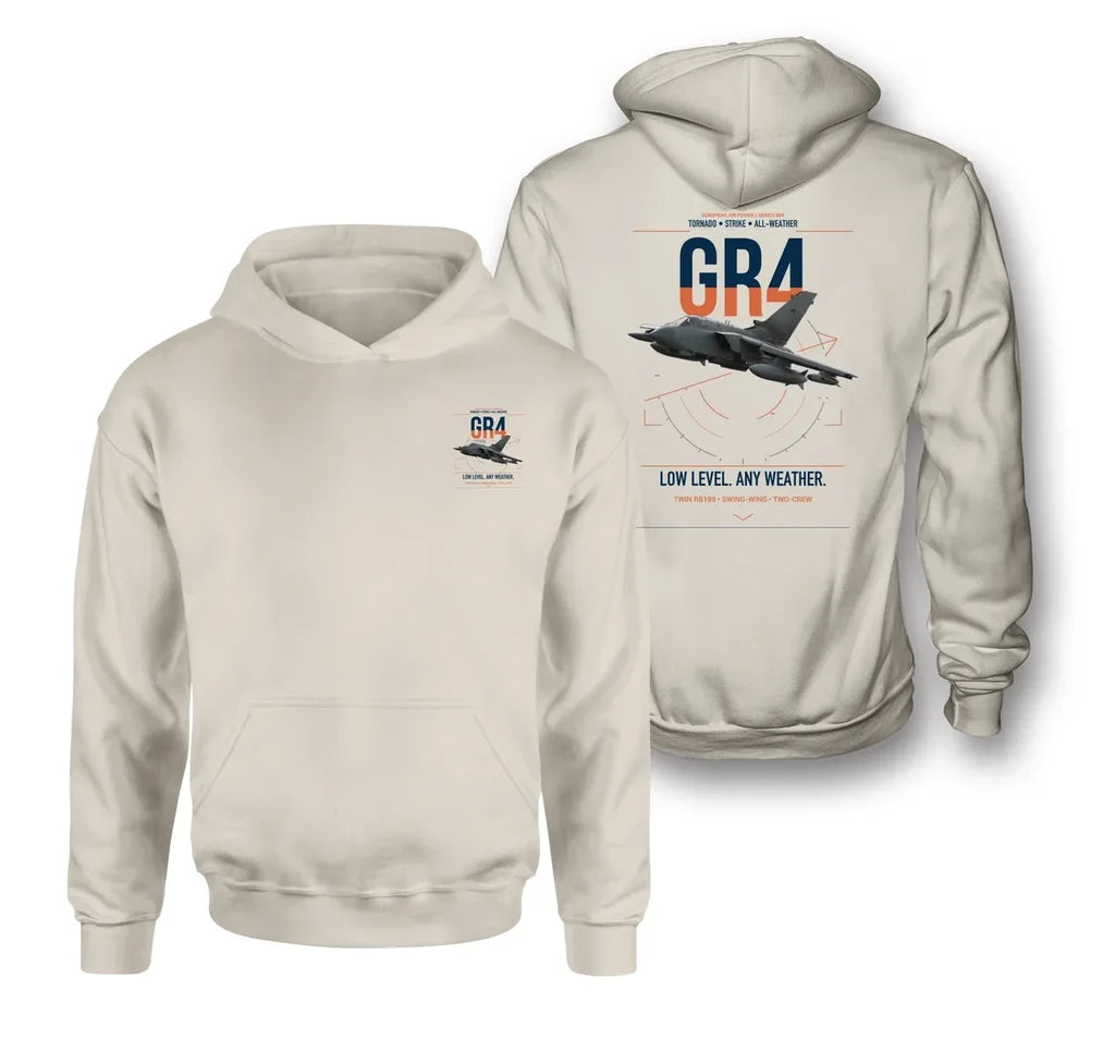 Panavia Tornado GR4 design on khaki double-side hoodie, double-side print