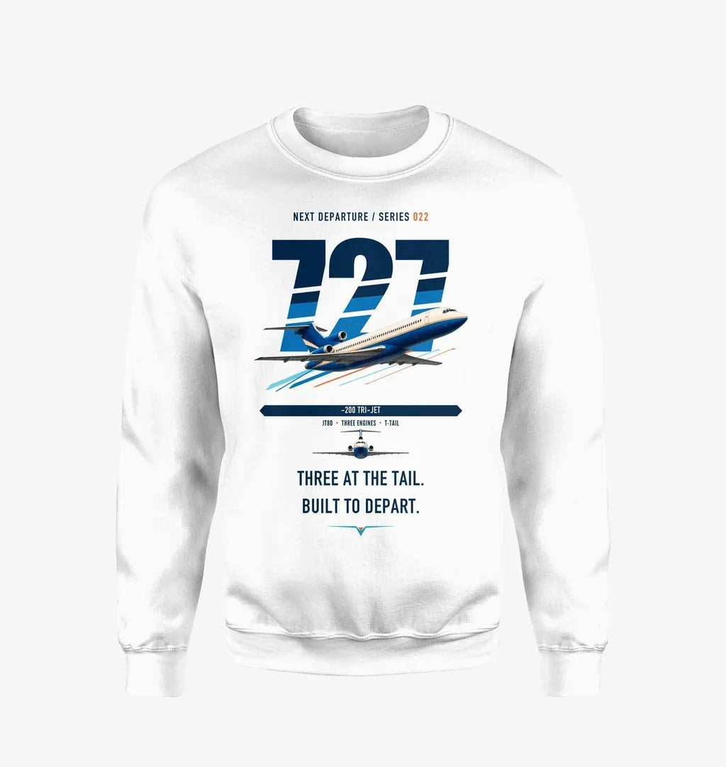 Boeing 727-200 design on white sweatshirt