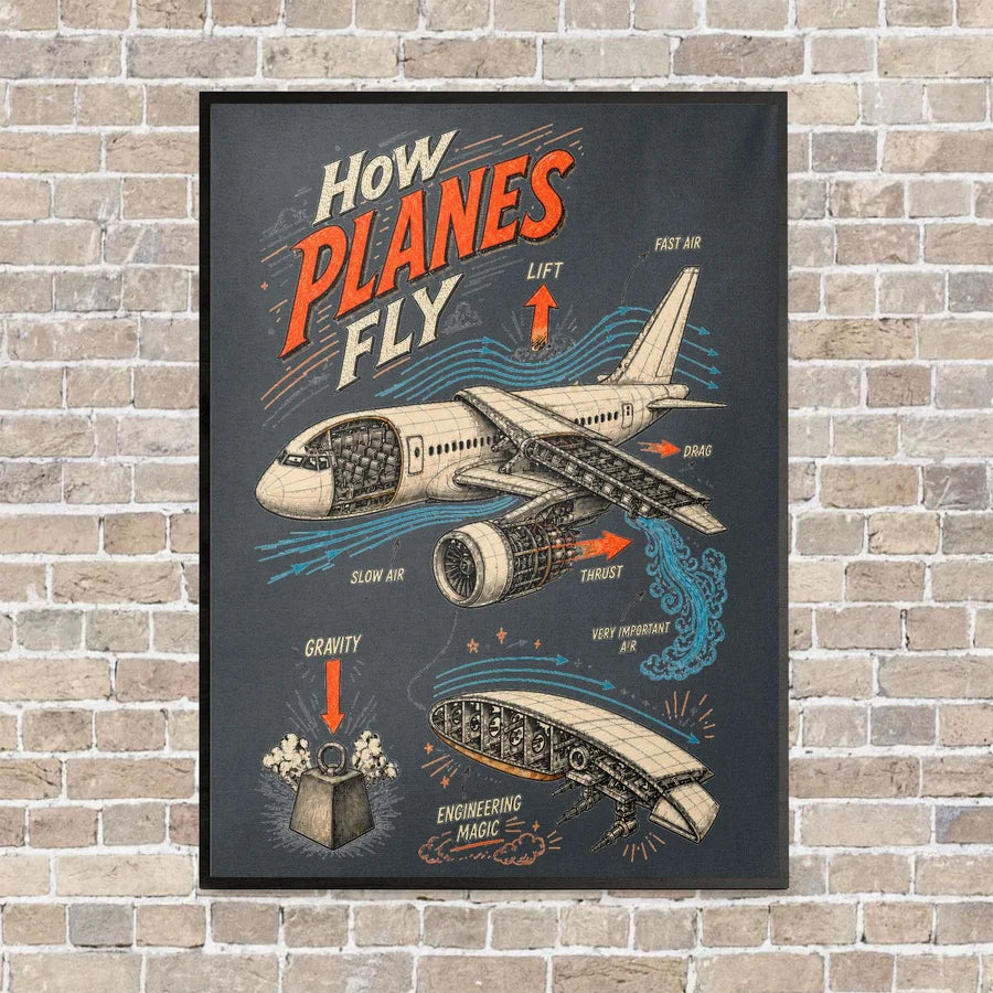 How Planes Fly V2 vertical canvas print - framed - gray background