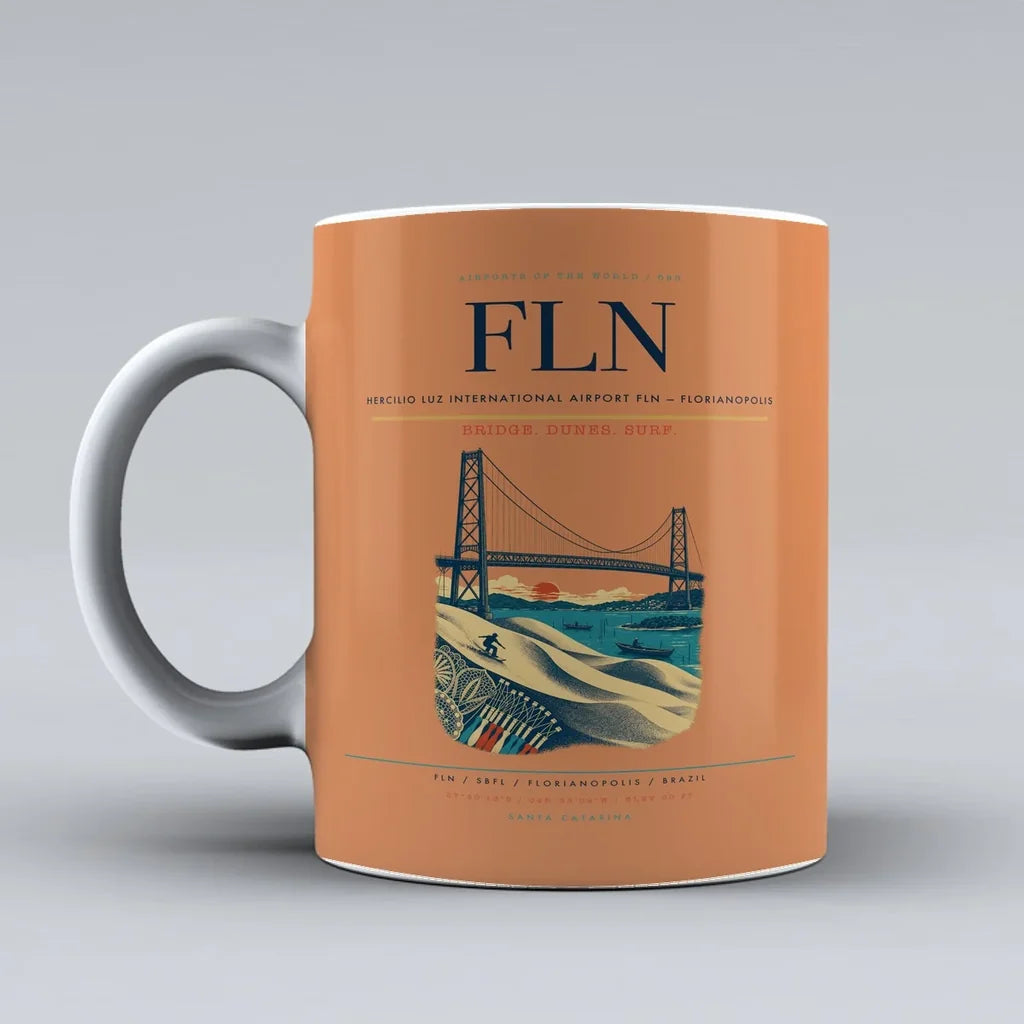 Hercilio Luz International Airport (FLN) airport code design on orange ceramic mug